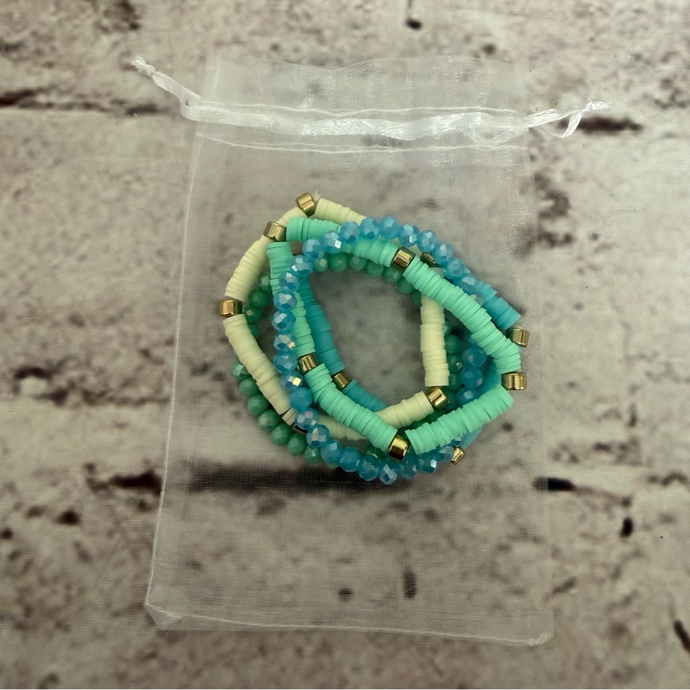 Set of Five Beaded Stretch Elastic Bracelets